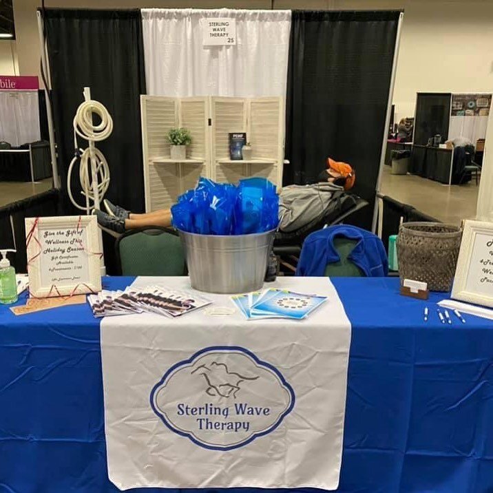 All set up and ready to go! Come see me at the Fredericksburg Women&rsquo;s Expo!! #fxbgwlexpo2020 
&bull;
&bull;
&bull;
&bull;#therapy #healing #equine #humans #pets #painless #recovery #relaxing  #PMEF #sterlingwave #strelingwavetherapy #depression