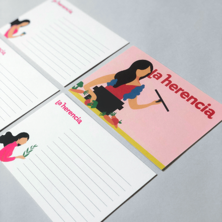  Close up on La Herencia note pads, both front and back. 