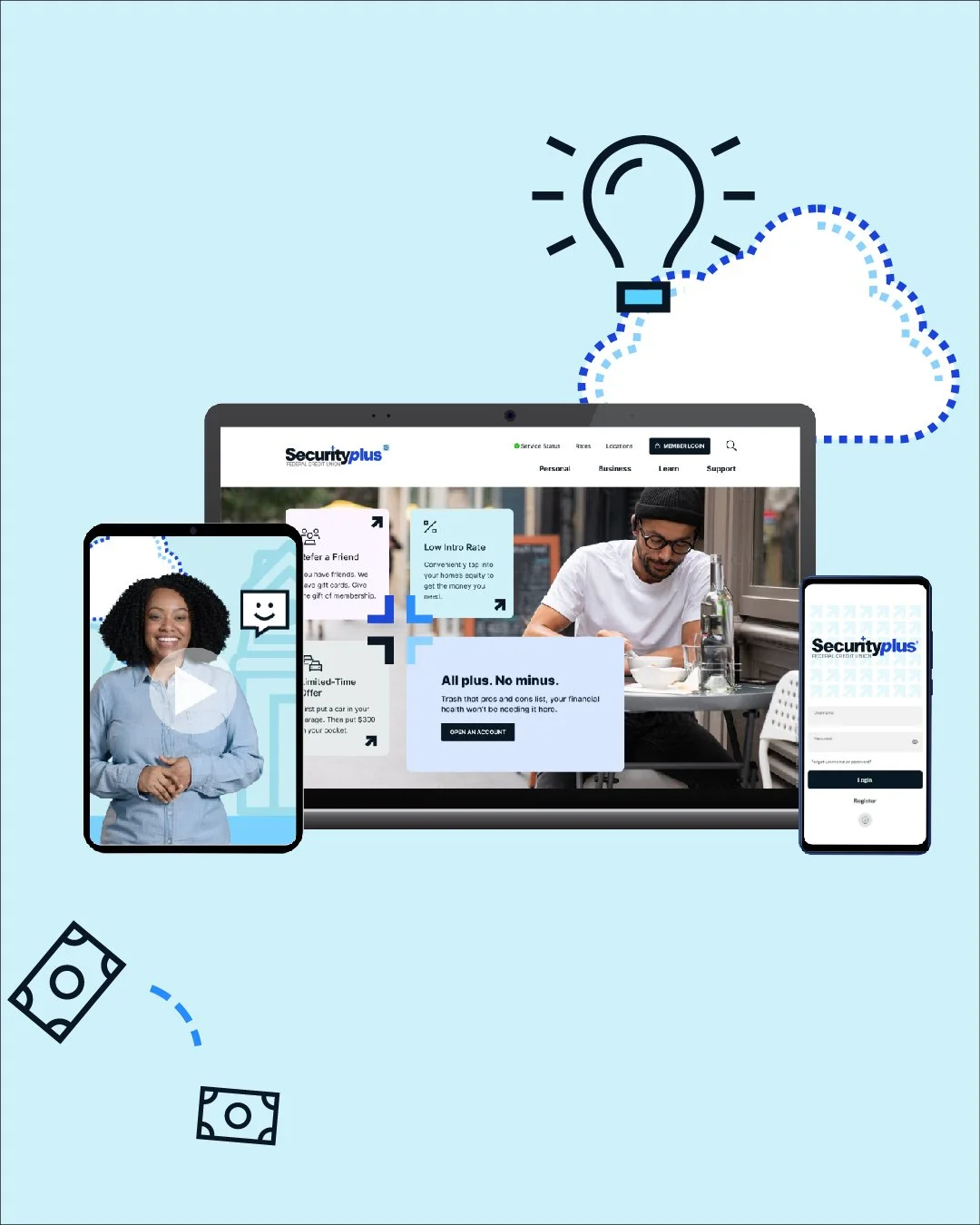 Good branding doesn&rsquo;t stop at print. We designed Securityplus&rsquo;s digital experience to match their values: simple, modern, and human.

From a streamlined website to mobile-first tools, everything speaks the same visual language. It's one s