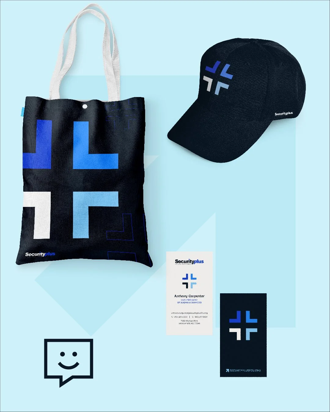 Turn everyday items into branded statements.
Whether it&rsquo;s a tote, a cap, or even your business card, every piece of collateral should reinforce who you are. For Securityplus, we brought the brand to life with essentials people actually want to 