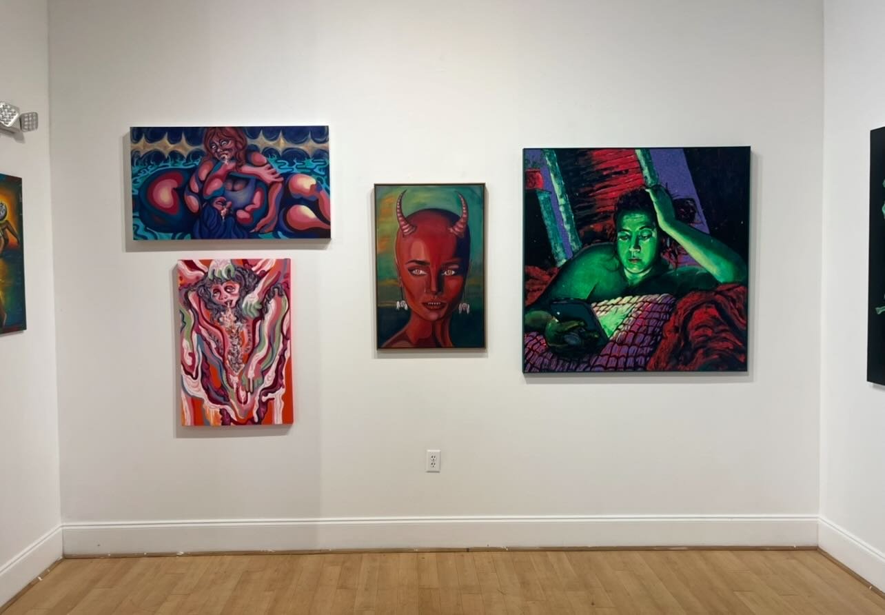 A TENFOLD install shot featuring work by @bpresto3, @jaidag.art , and @shale03. Make an appointment to check out the exhibition today, or join us this Saturday for the 2 in 1 event: &lsquo;Conversatjons in Art&rsquo;/ &lsquo;The Artist Salon&rsquo; a