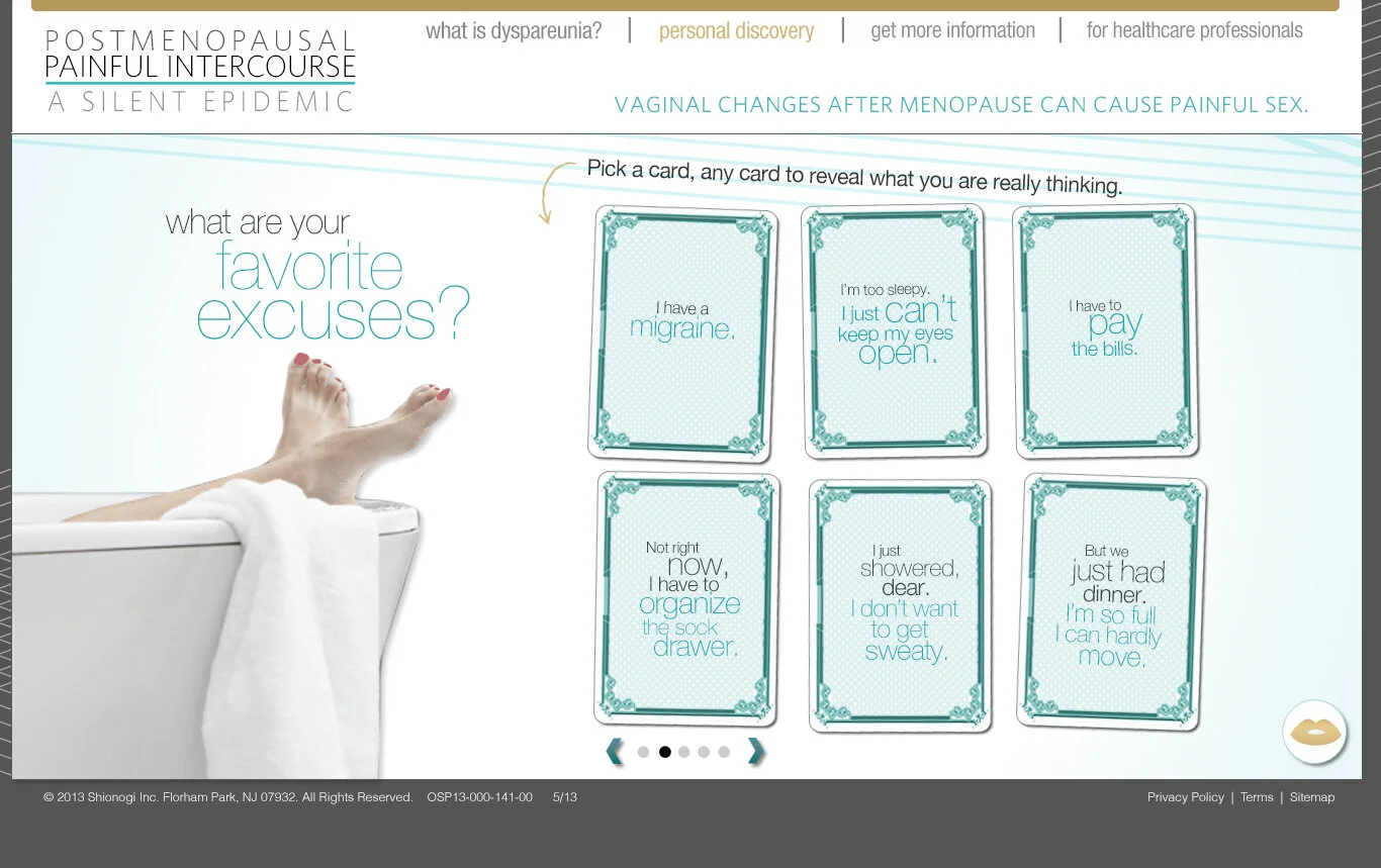Part of the quiz asking women to flip a card over for some of the excuses they've used to avoid intimacy 
