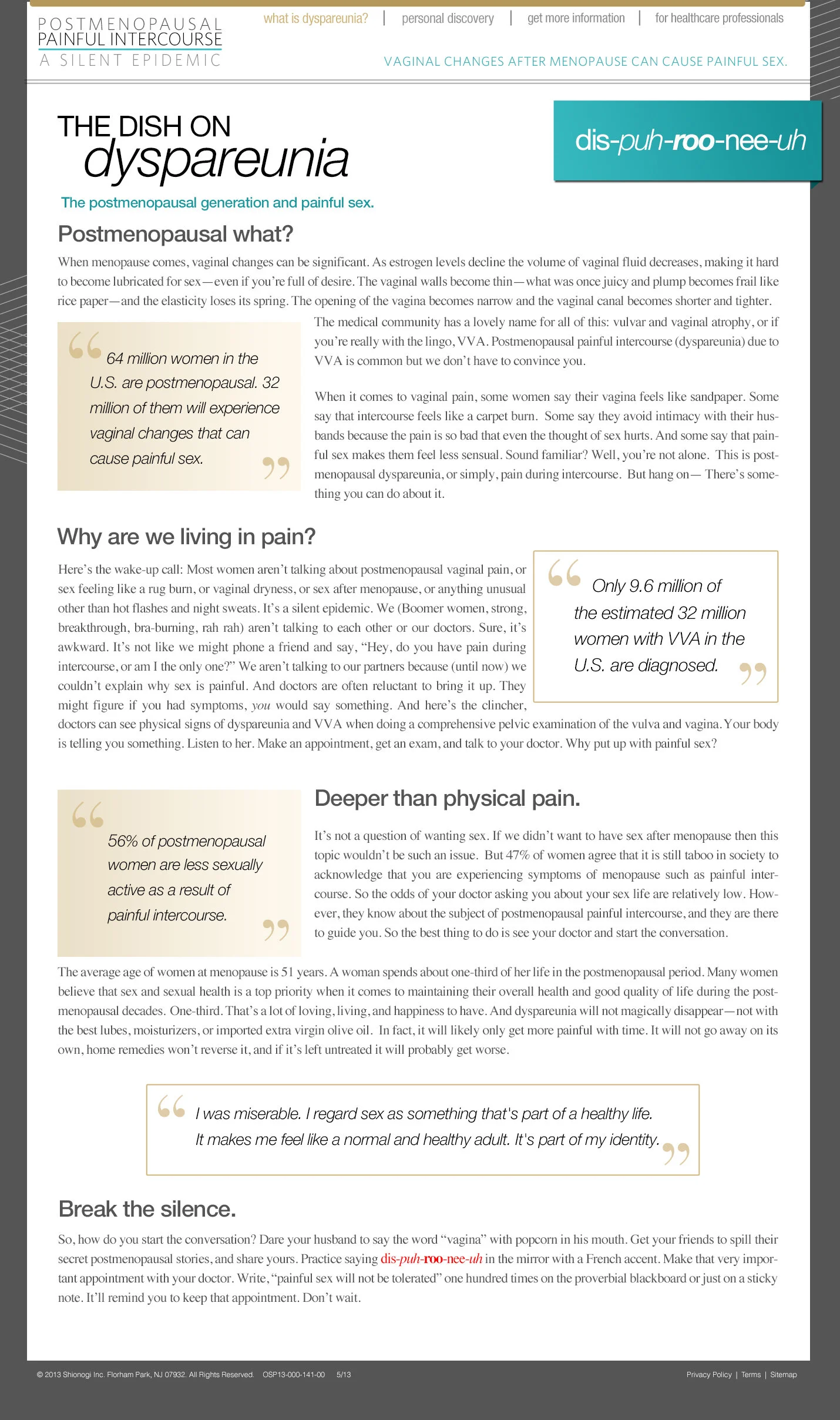 Article page of website with detailed information about dyspareunia