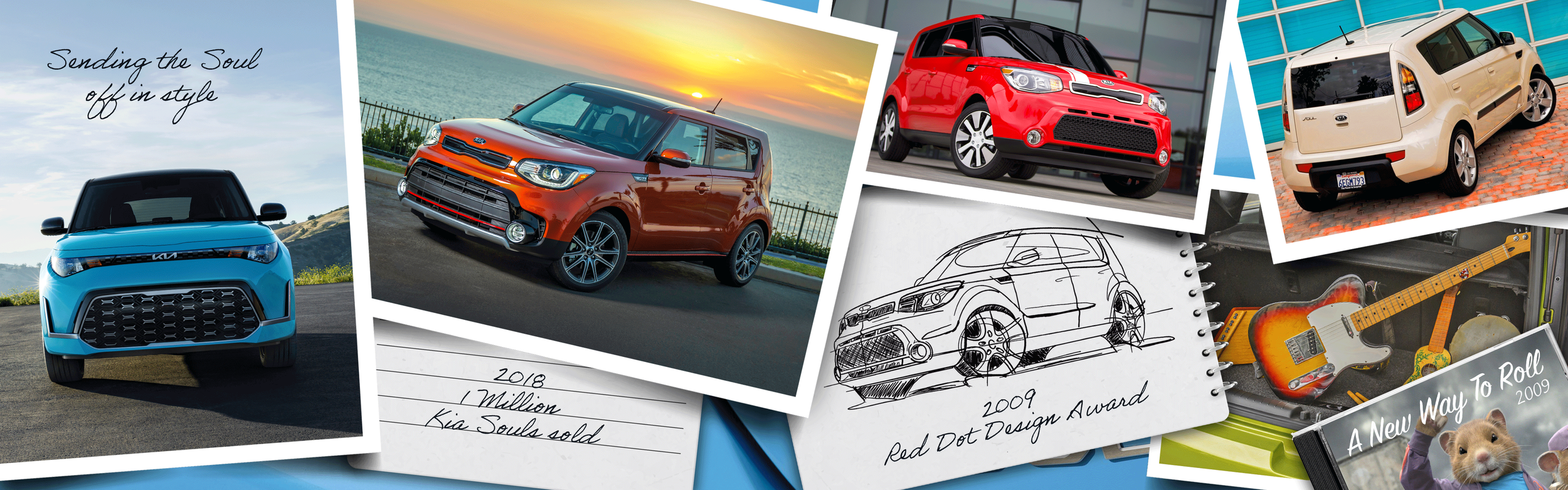 Instagram carousel caption: A flip through memory lane. Help us celebrate the car that changed it all. The Kia Soul. Drop it in the comments or post your pics with #KiaSoul