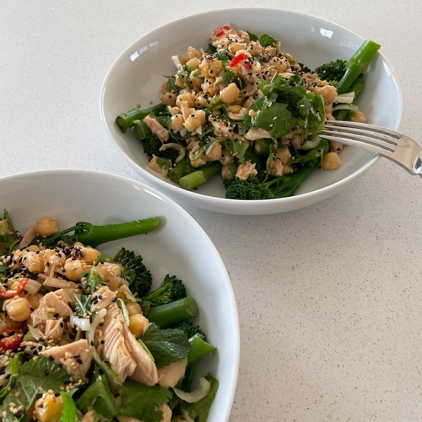 FAST LUNCHES. I eat something like this most days for a high nutrient density, energy sustaining meal. 

So long as you have some tinned fish, feta or cold meat (not needed if vegan), and a jar, can or packet of ready made legumes, whole grains and l