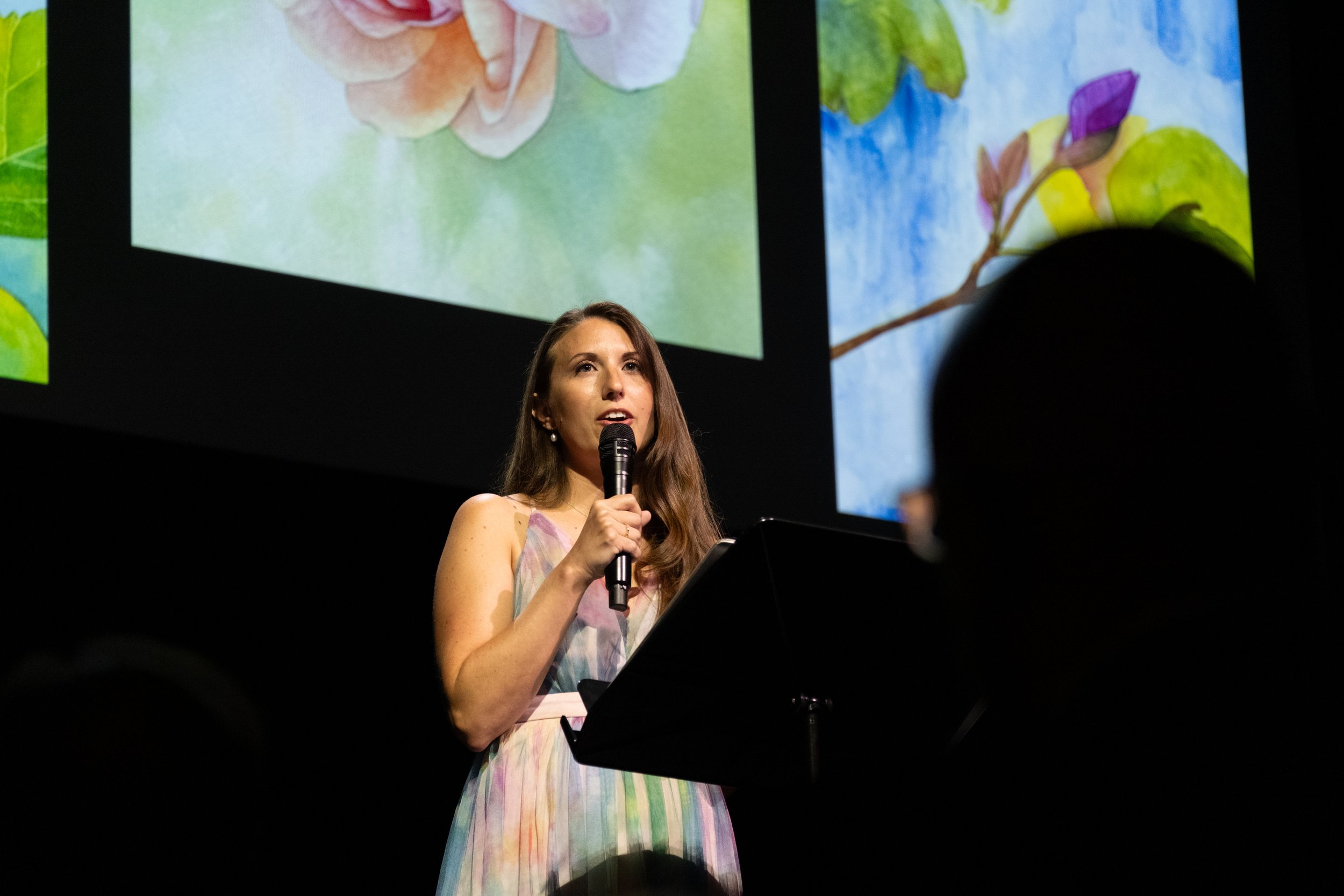  Painter Natalie Dourte presented “Vision in Bloom,” a collection of five watercolor paintings which reflect each of the months during the fellowship—January, February, March, April, and May—through stunning flowers.  