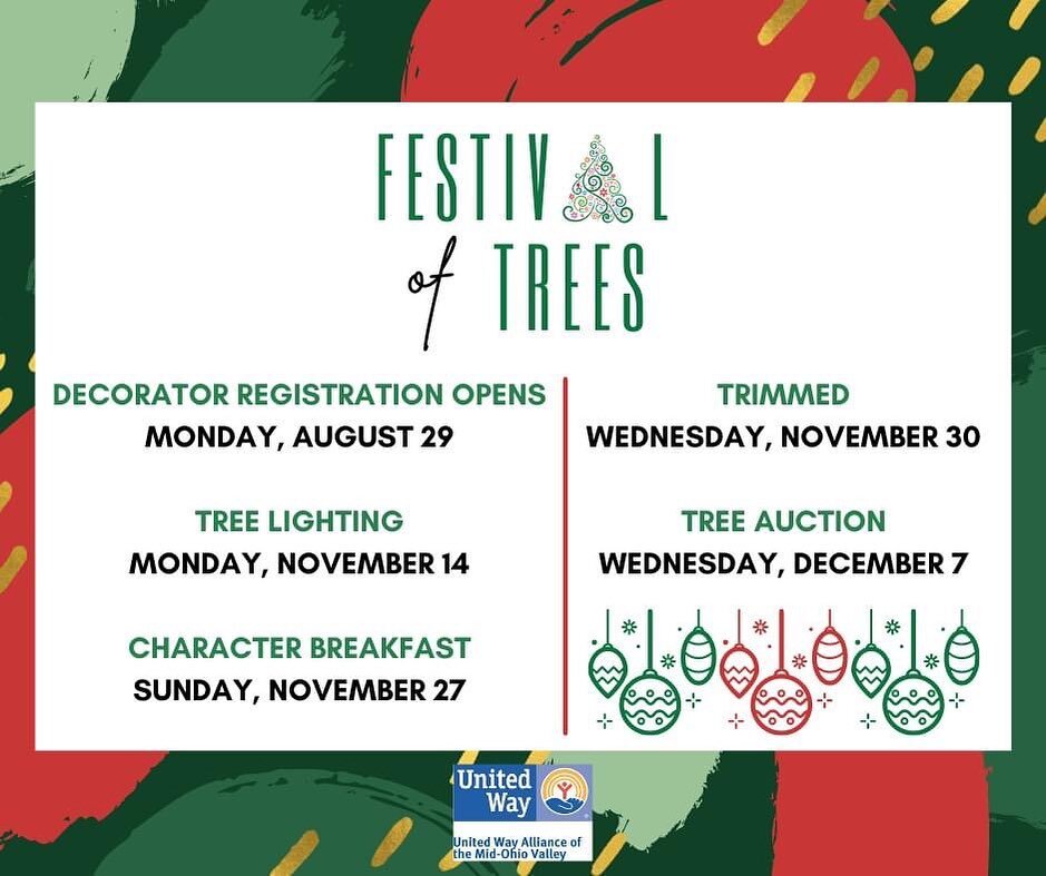 🎄 SAVE THE DATE! 🎄

The 2022 Festival of Trees season is right around the corner! 🤩

Registration for Tree Decorators and Sponsors will open on Monday, August 29th!
More information and event details will be available on our website soon! 

#LiveU