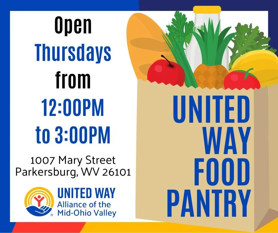 Did you know that your United Way hosts a community food pantry every Thursday from 12:00pm-3:00pm? 🍎🍞🥦🧀

We are located inside the SW Resources building (1007 Mary St, Parkersburg, WV 26101). You can enter from the parking lot side directly acro