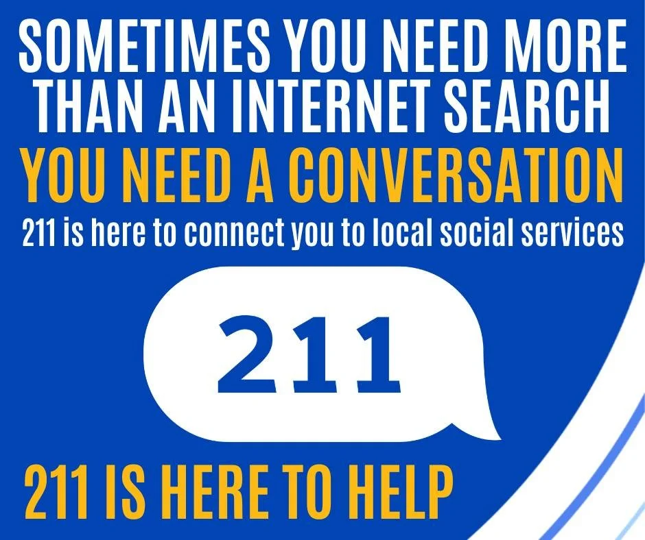📞 From Hello to Help, 211 is here to connect you with essential services.
 
211 is a free, confidential service and your one stop shop for connecting with health and human resources in your area. 

Dial 211 on any phone or text your ZIP code to 898-