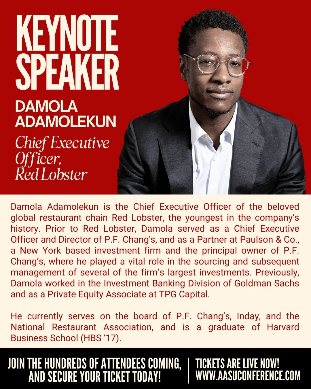 📣 Join us for "Pressure Tested: Leading Effectively During Turnarounds" with Chief Executive Officer of Red Lobster and HBS Alumni ('17), Damola Adamolekun, moderated by our own Archie Jones, Senior Lecturer at Harvard Business School.

🎟