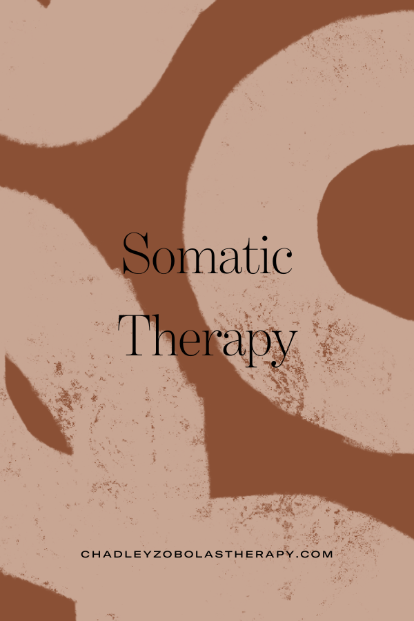 Graphic for blog post: Somatic Therapy. Set against an abstract rust and tan background.