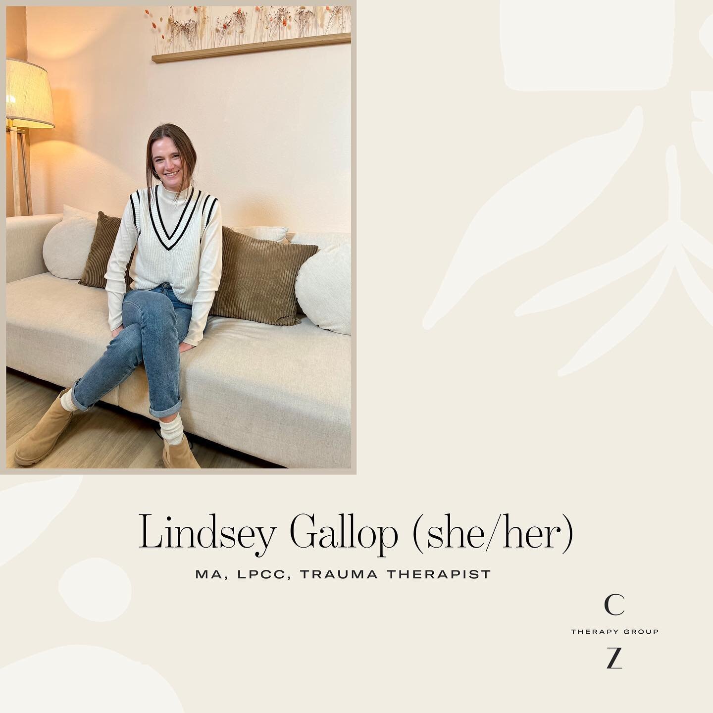 Meet Lindsey (she/her), CZTG&rsquo;s newest therapist! Lindsey specializes in therapy for trauma, LGBTQ+ clients, and adolescents. 

The space Lindsey holds with clients is centered around raw human connection, compassion, and anti-oppression. 

We f