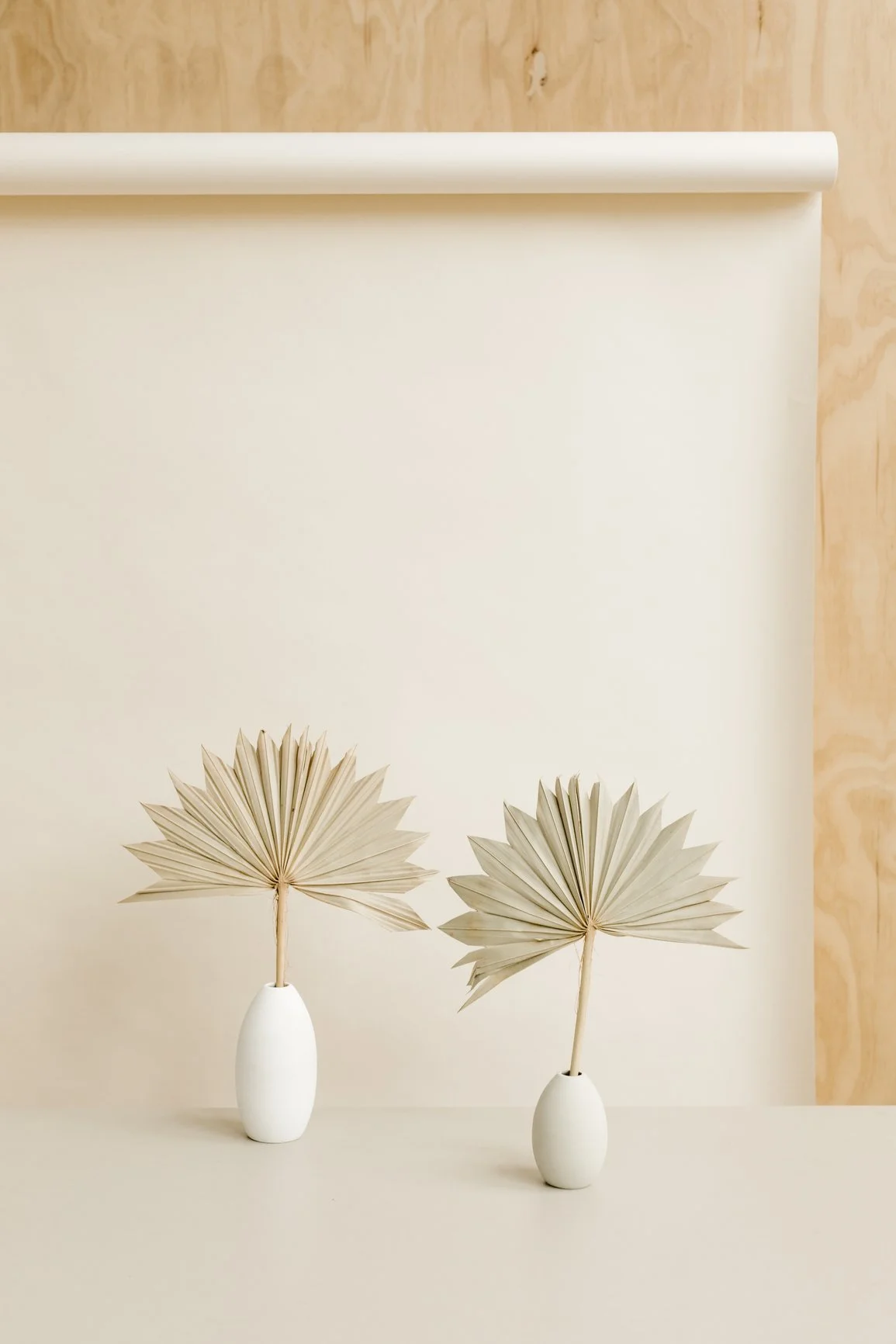 Two gold floral fans in vases against a tan background, adding a calm and modern touch to our Denver counseling space.