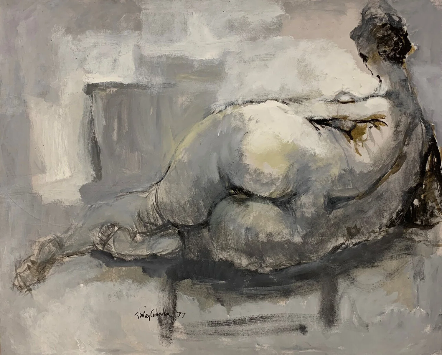 SOLD Reclining Nude, 36.5 x 43.5. 1977