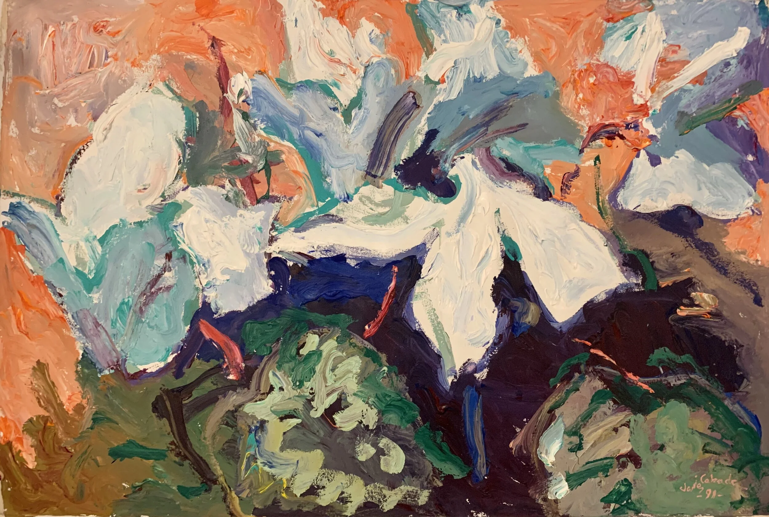 White Cycleman, Acrylic on Canvas, 40 x 70 1991