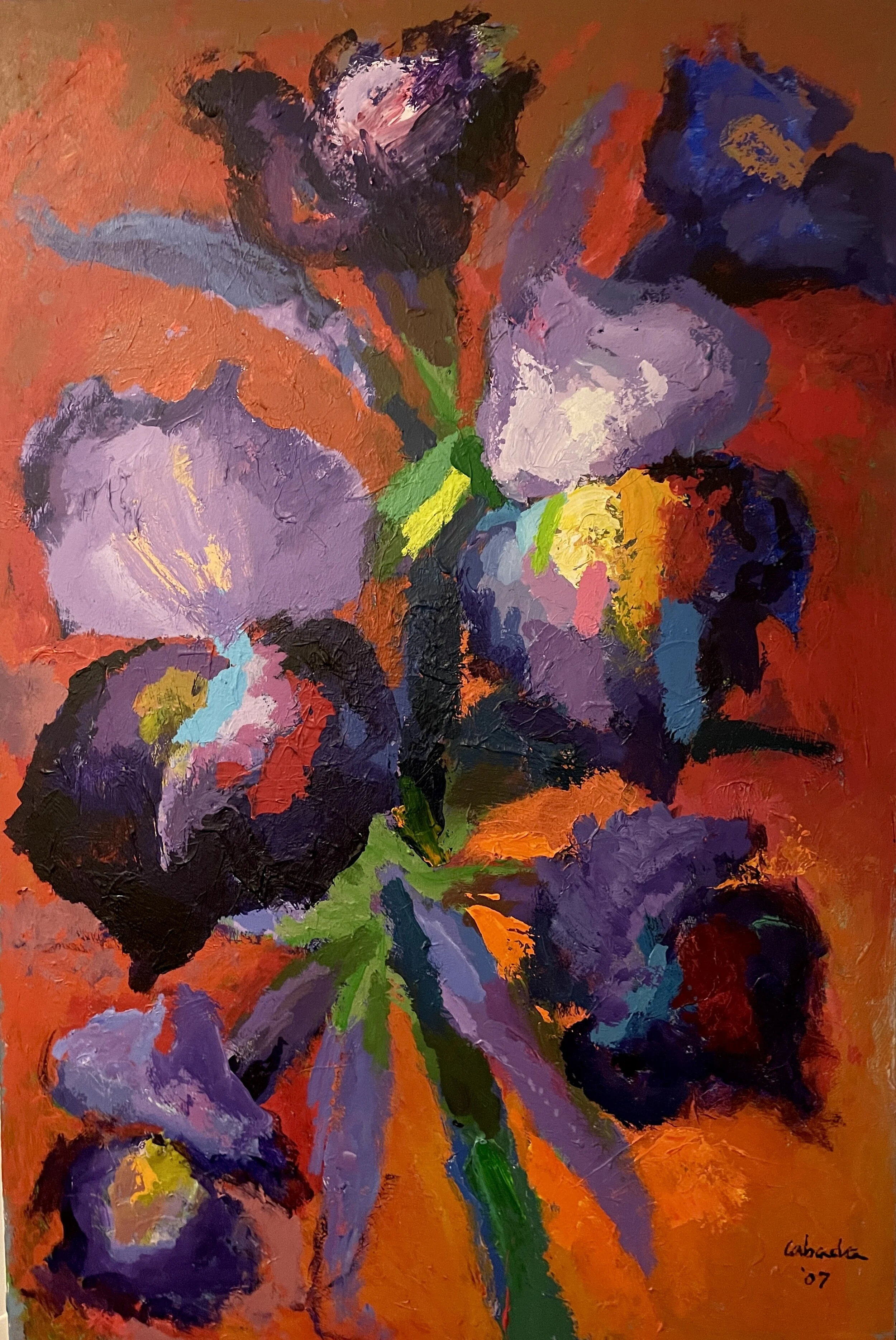 Bouquet of Irises, 2007, Acrylic on Canvas, 58 x 46 in. PRIVATE COLLECTION