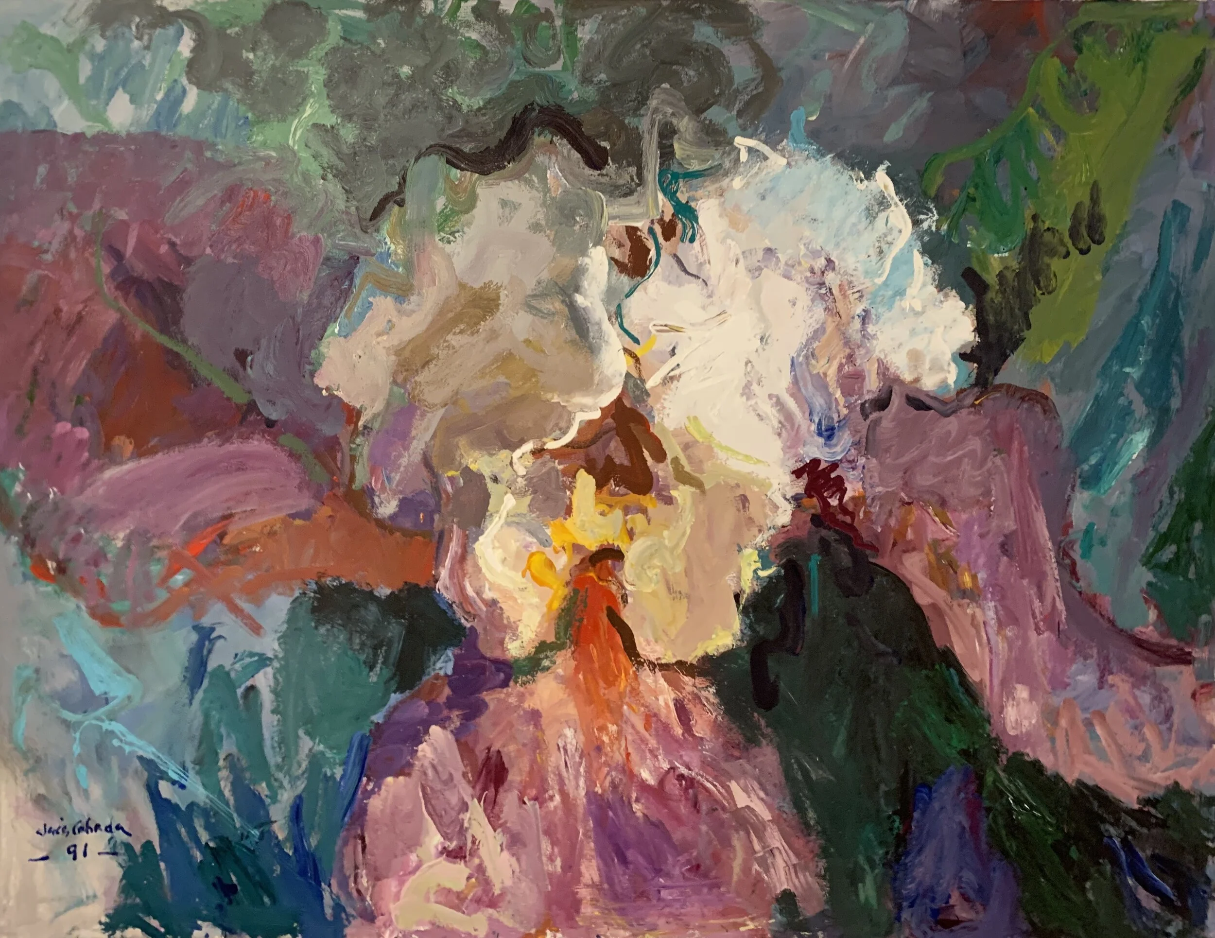 Lavender Iris, 1991, Acrylic on canvas, 60 x 78 in.