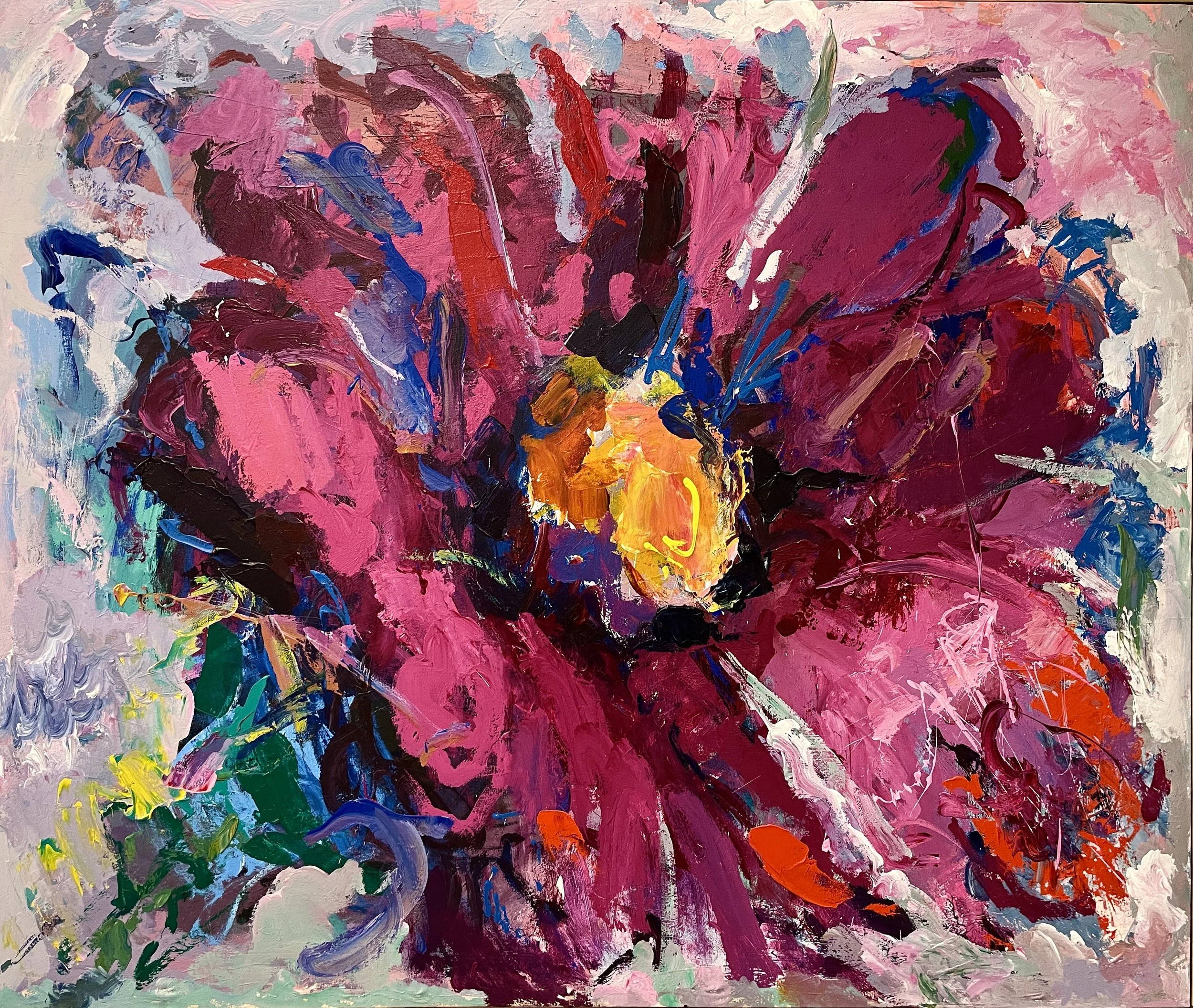 Magenta Zinnia, acrylic on canvas, 50 x 59