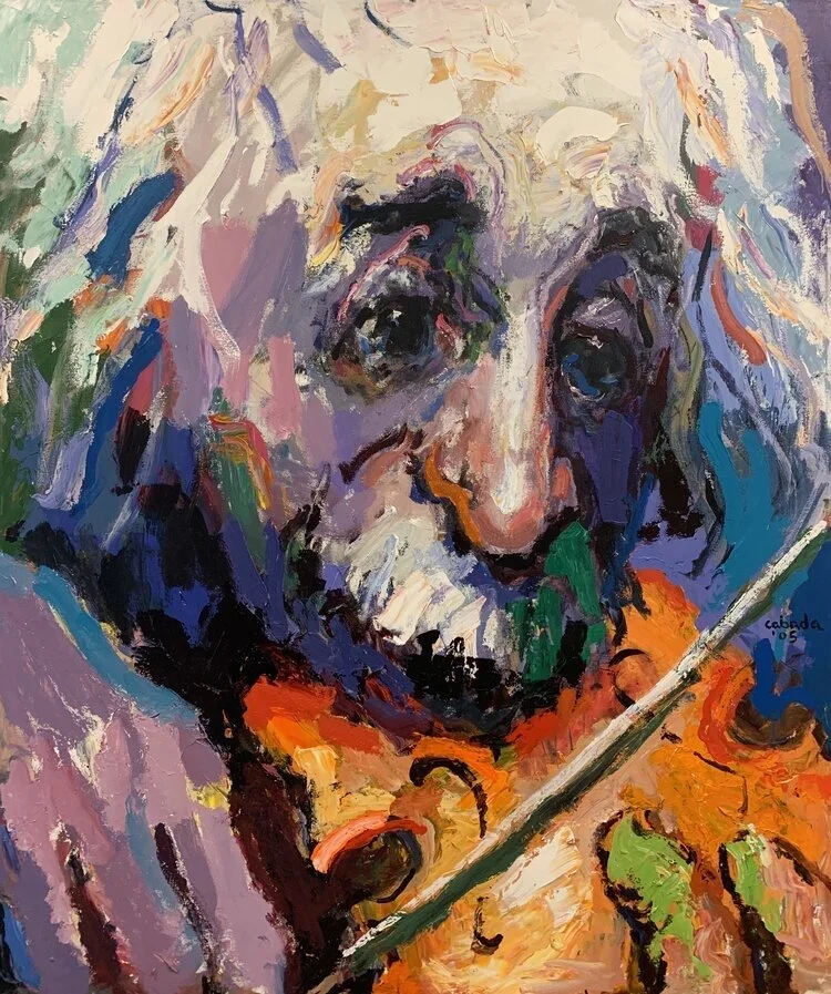 "Einstein with Violin" Acrylic on Canvas, 46 x 46 in.