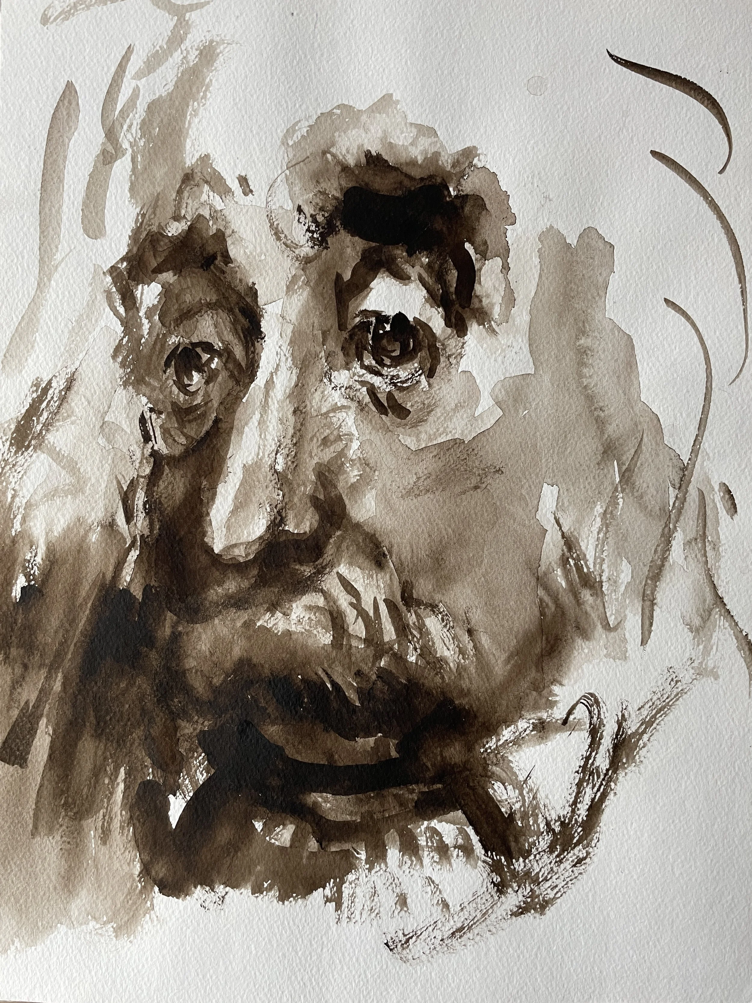 "Einstein", Gouache on paper, 14 x 17