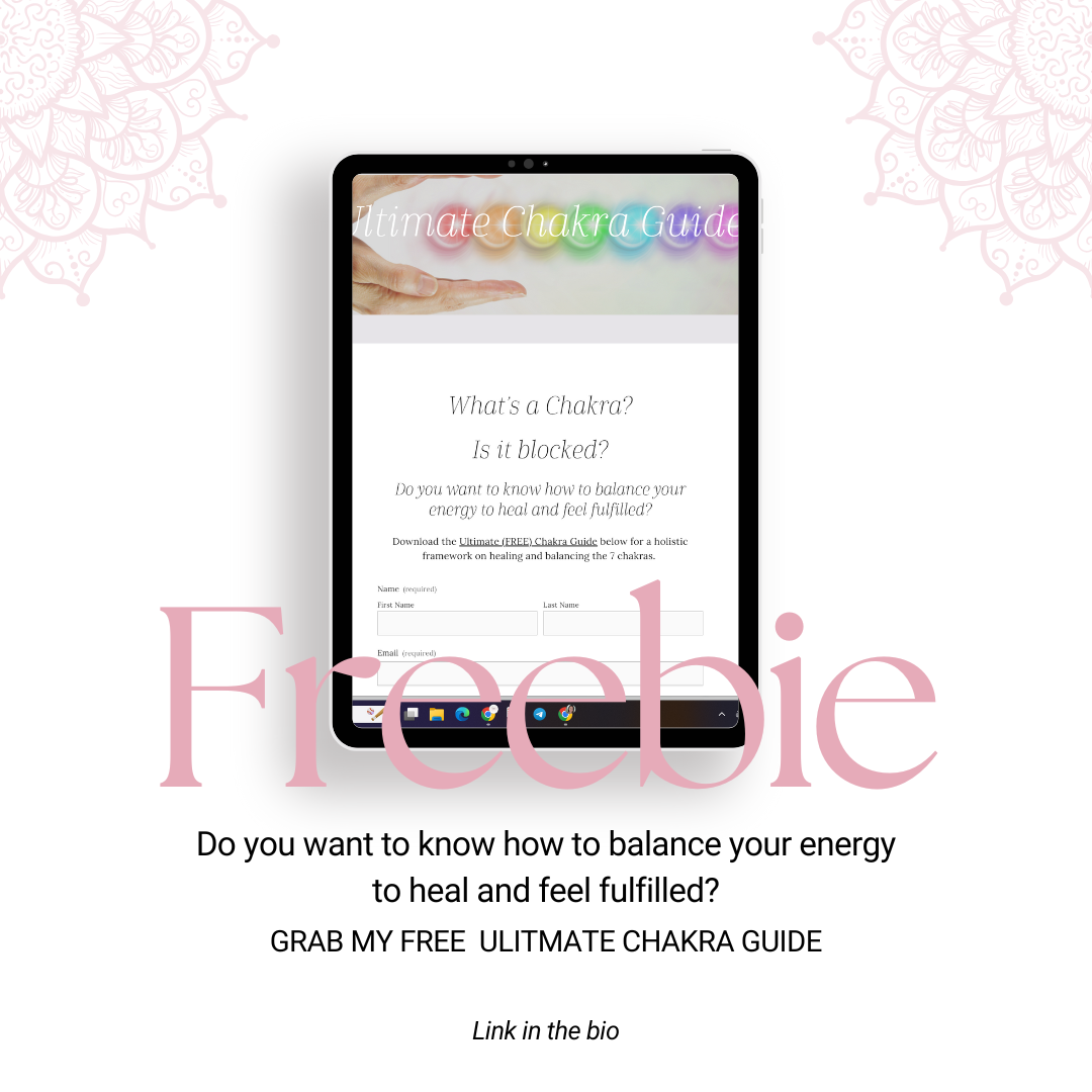 Free Ultimate Chakra Guide mockup on a tablet for balancing seven energy centers and healing chakra blockages