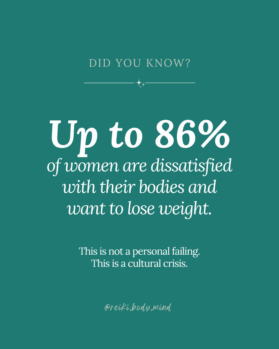 Infographic showing that 86 percent of women are dissatisfied with their bodies and want to lose weight