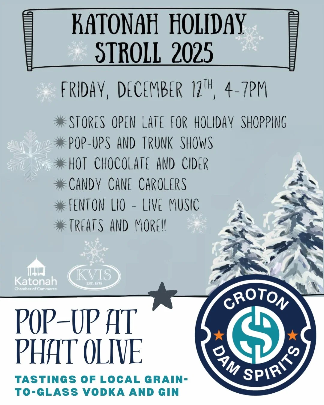 Katonah Holiday Stroll is this Friday! 🎄✨ We&rsquo;ll be hosting Croton Dam Spirits for tastings of their local vodka and gin.🍸 
Come snag a bottle, sip our festive drink sample and do some holiday shopping.