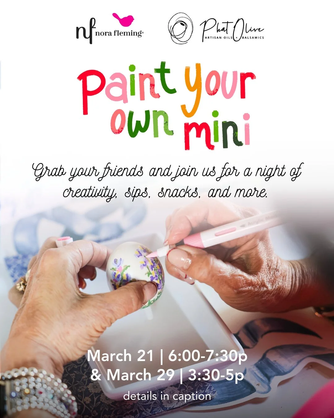 We're so egg-cited to have been chosen to host a "Paint Your Own Mini" event featuring a blank easter egg mini from @norafleming!

Grab your friends and join us for a night of creativity, sips, snacks, and more.

🗓️ Saturday, March 21 |  6