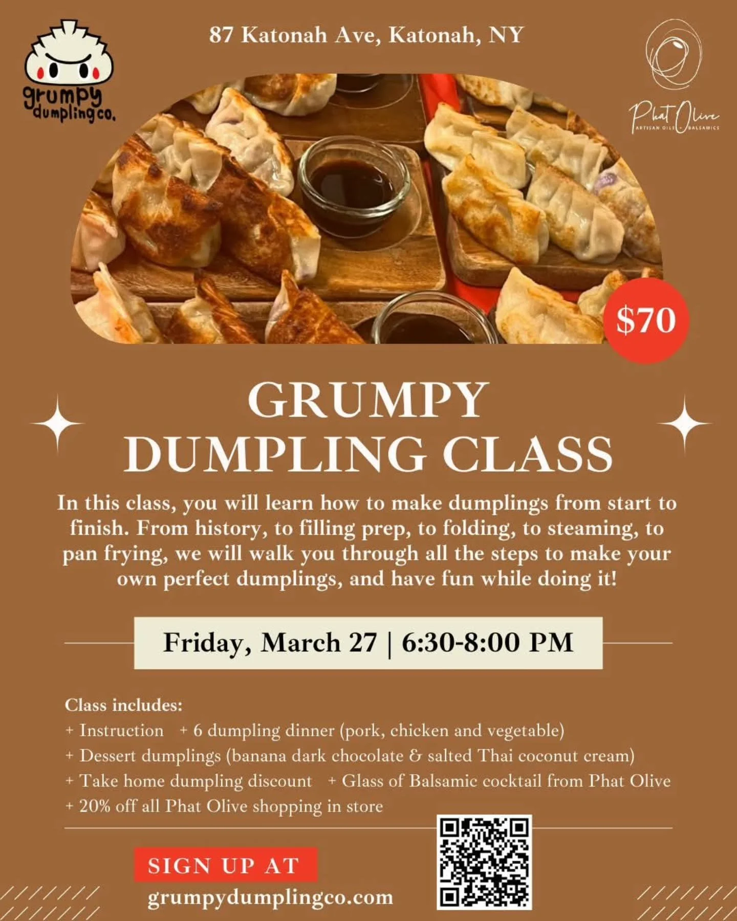 We have another fun dumpling making class with @grumpydumplingco coming up this month! 🥟 Sign up now!

🗓️ Friday, March 27
⏰ 6:30-8:00pm
📍 Phat Olive
🔗 Link in bio to sign up

Spaces are limited!