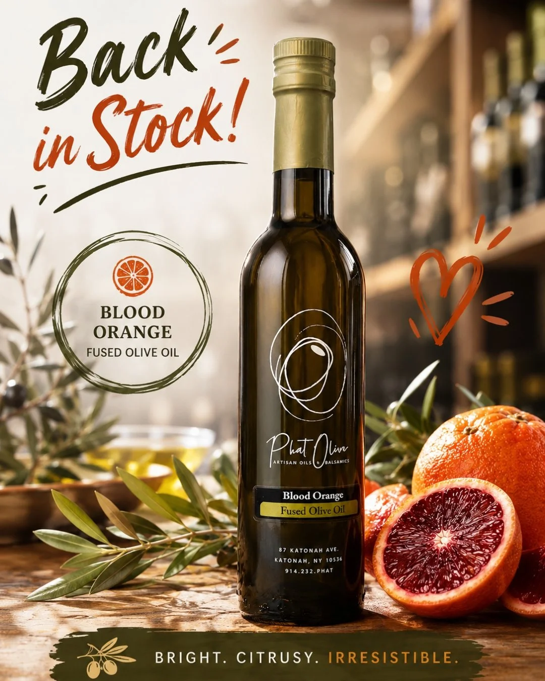 Blood Orange Olive Oil is back! 🍊 Made with fresh Blood Oranges and organic Tunisian olives, this versatile oil enhances fish, desserts, salads, and more. Pair it with our Cranberry Pear White Balsamic or Dark Chocolate balsamic for a delicious twis
