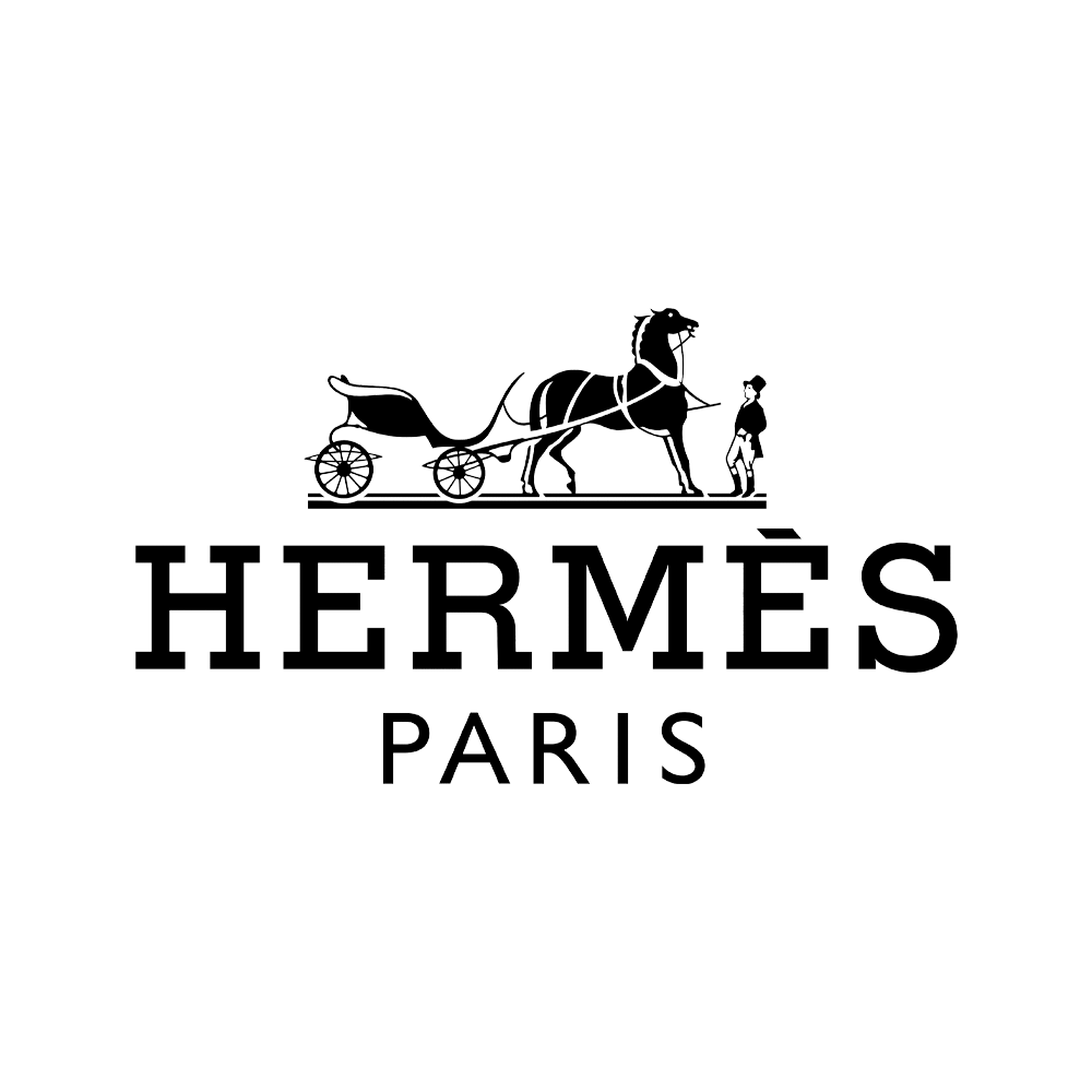 Hermes Paris logo featuring a horse-drawn carriage and a person standing beside it.
