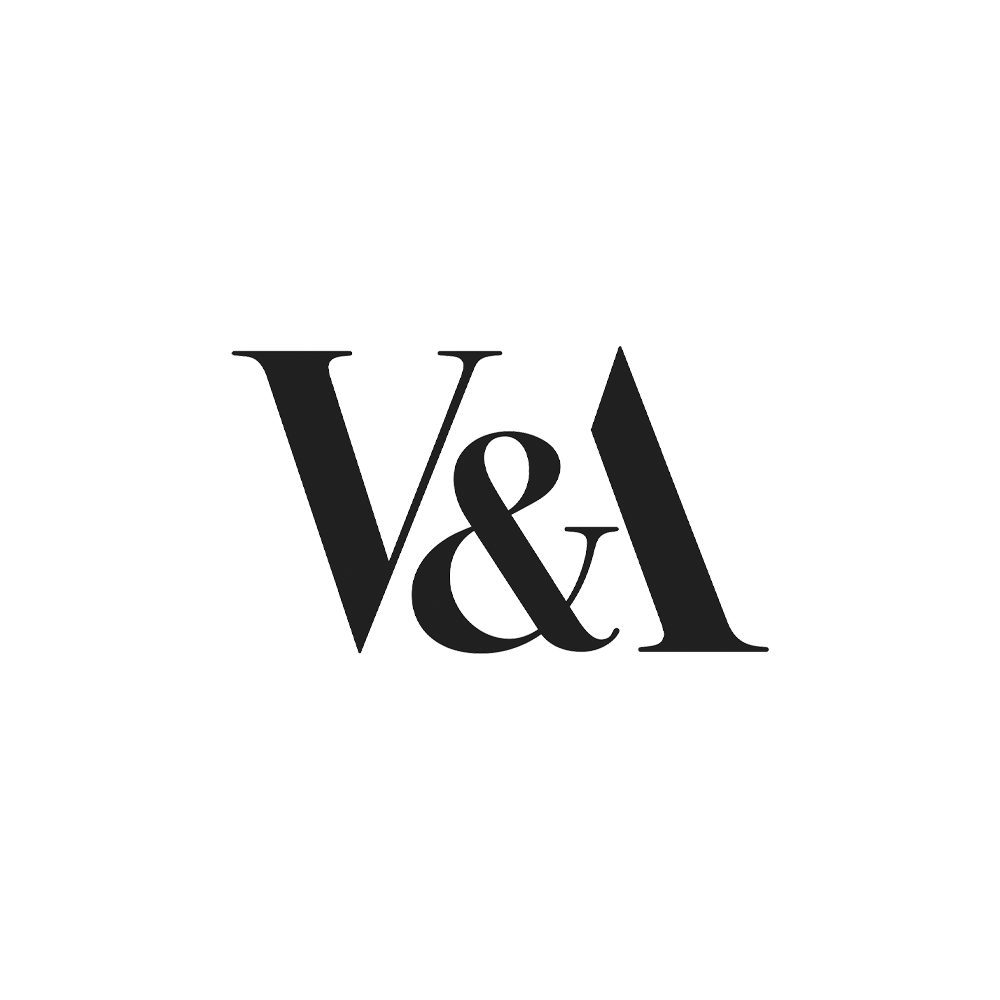 Black background with the white logo of V&A, a luxury fashion and accessories retailer, in the center.