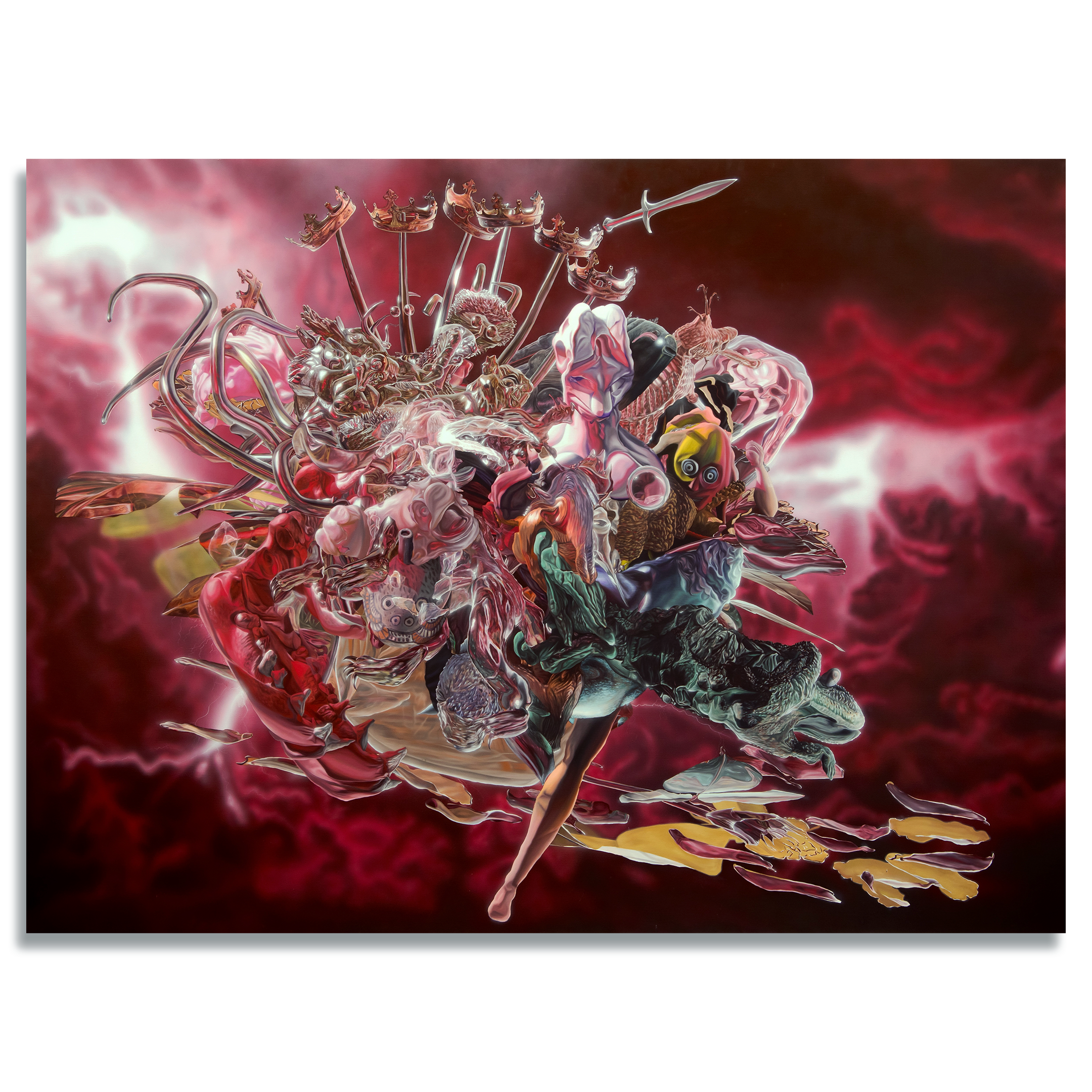 “Well Red Retaliator strung Sharp from High Upon”, Oil and Acrylic on Linen, 240 x 180 cm, 2026.