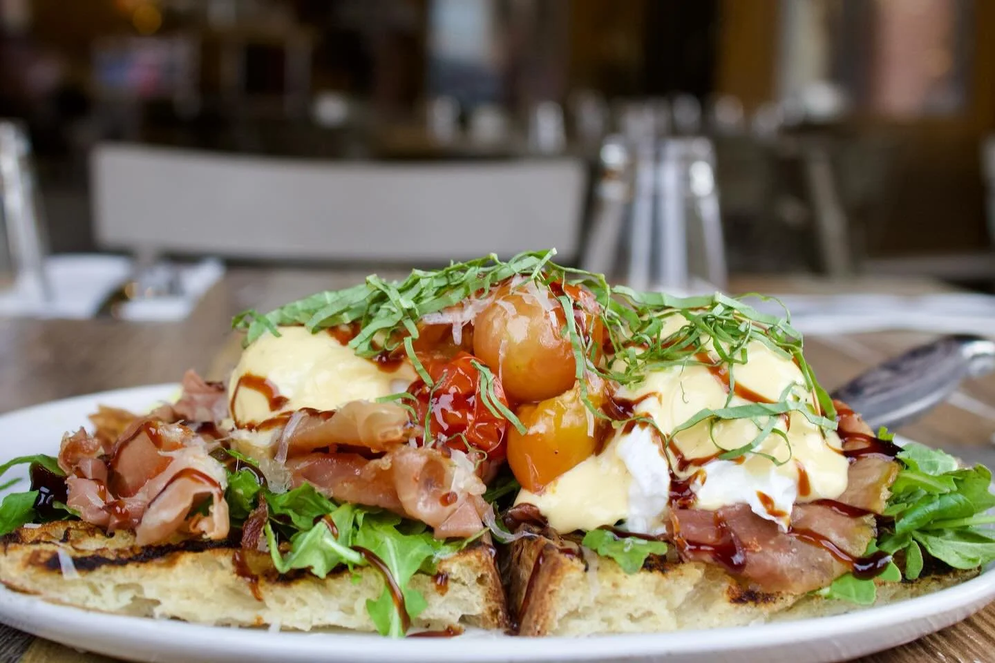 We take our brunch seriously! 
Enjoy this staff favorite, the Bruschetta Benedict. We host brunch every Saturday & Sunday 10am- 3pm 🍳
Comment your Revelry brunch go-to order!