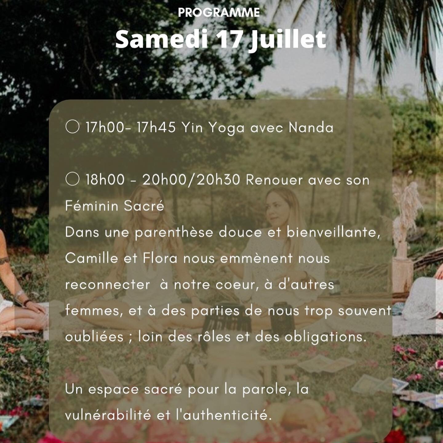 PROGRAMME CERCLE DE FEMMES

Barth&eacute;l&eacute;my H&ocirc;tel &amp; Spa

17 et 18 JUILLET 2021 🌺

* TARIF *
120 EUROS ATELIER 2 JOURS
180 EUROS ATELIER 2 JOURS &amp; D&Eacute;JEUNER CL&Ocirc;TURE AU BARTH&Eacute;LEMY, COCKTAIL SANS ALCOOL 
 

INS