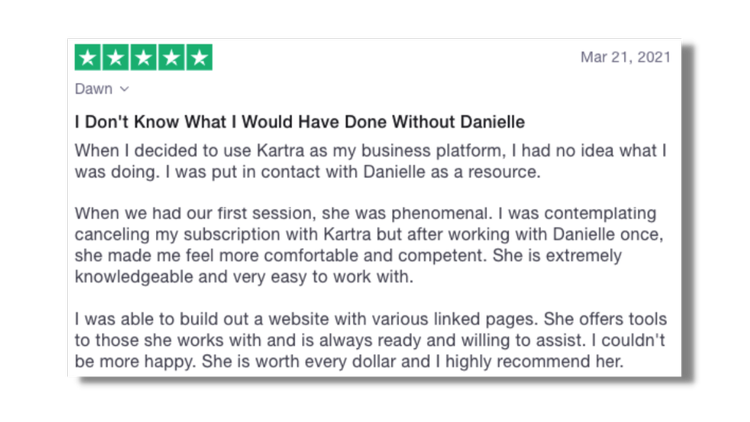 I don't know what I would have done without Danielle. When we had our first session, she was phenomenal... after working with Danielle once, she made me feel more comfortable and competent. She is extremely knowledgeable and very easy to work with.