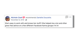 She's easy to work and knows her stuff!! She helped me a ton and often gives free advice on a few different Facebook Kartra groups I'm in!