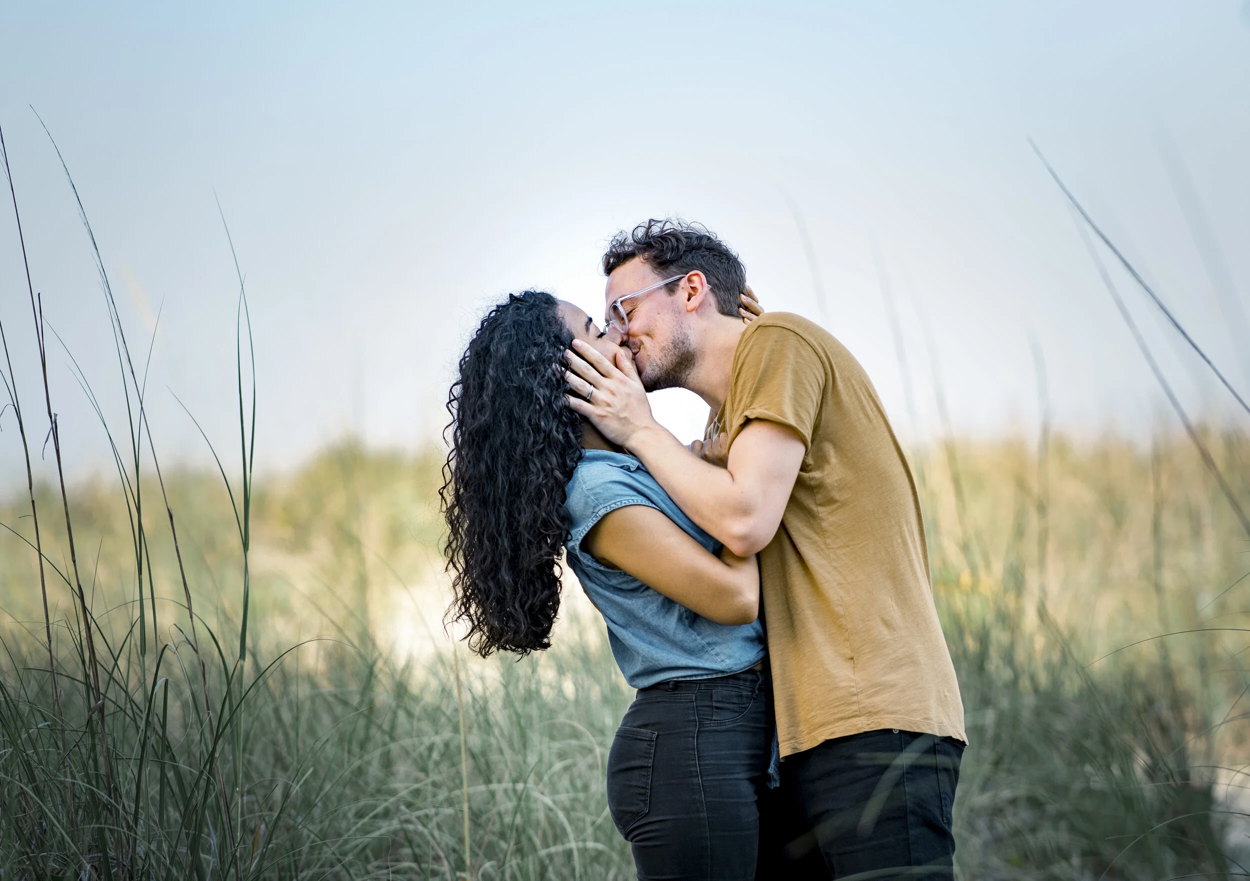 Couple Kissing on a path in Sand Dunes