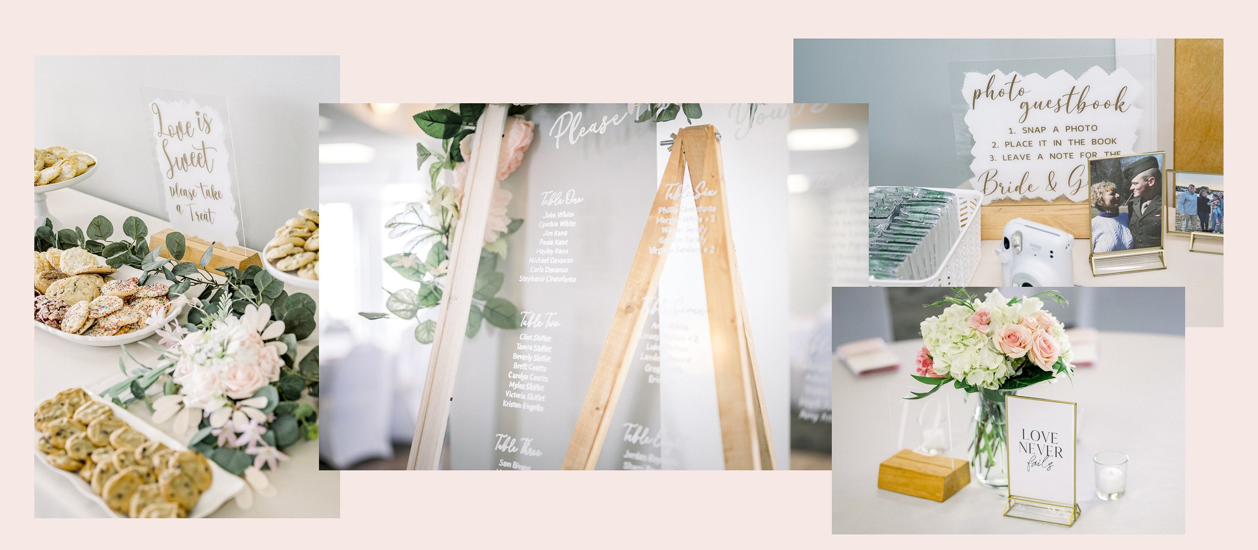 Wedding Reception Details: Guestbook, Cookie Treat Table, Table Numbers, Instant Photo book