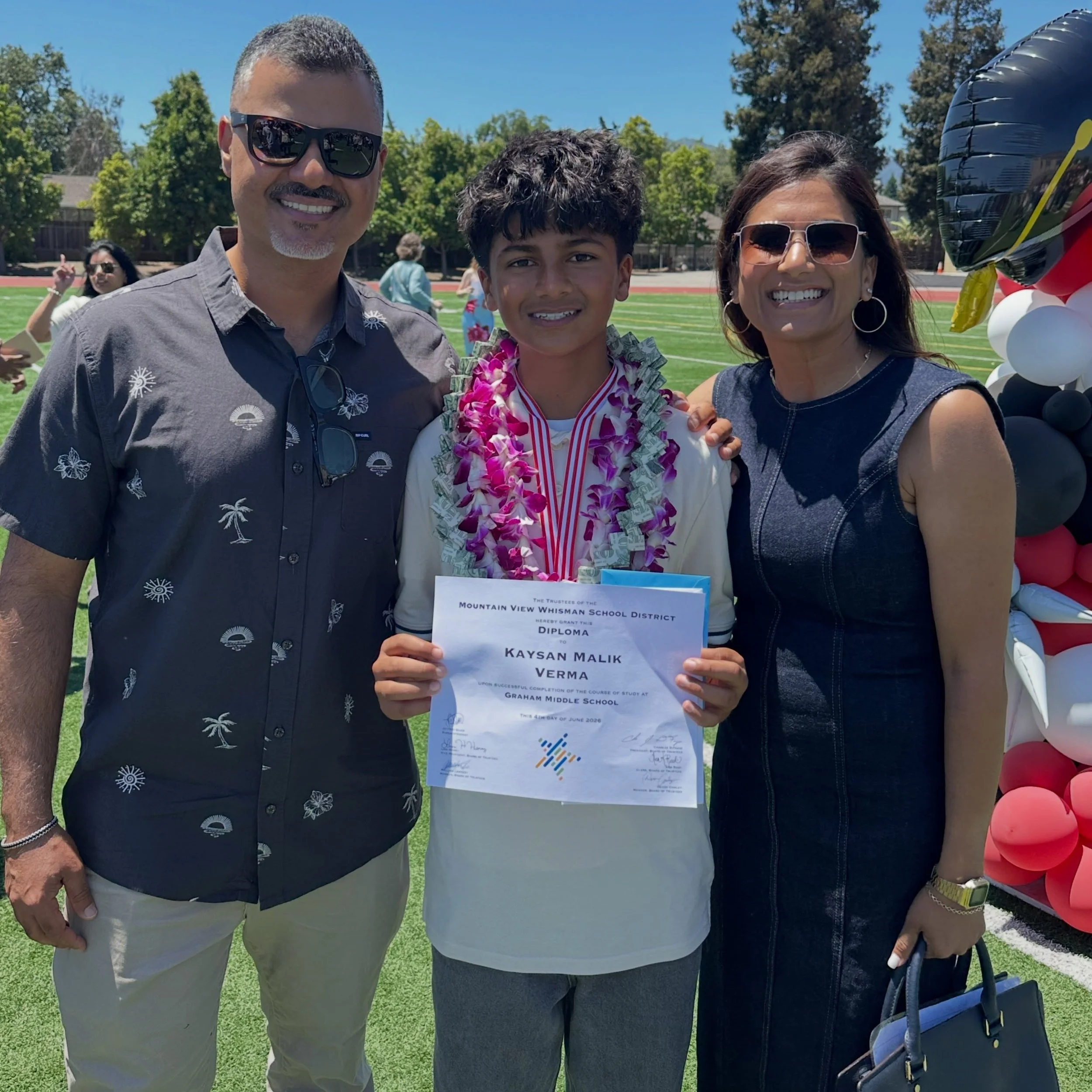 Congrats to our youngest (and us) for finishing Middle School! 

Kaysan- You amaze us with your wit, talent, and drive. Your journey through middle school kept us on our toes&hellip; but also allowed us to witness your growth into a caring young man.