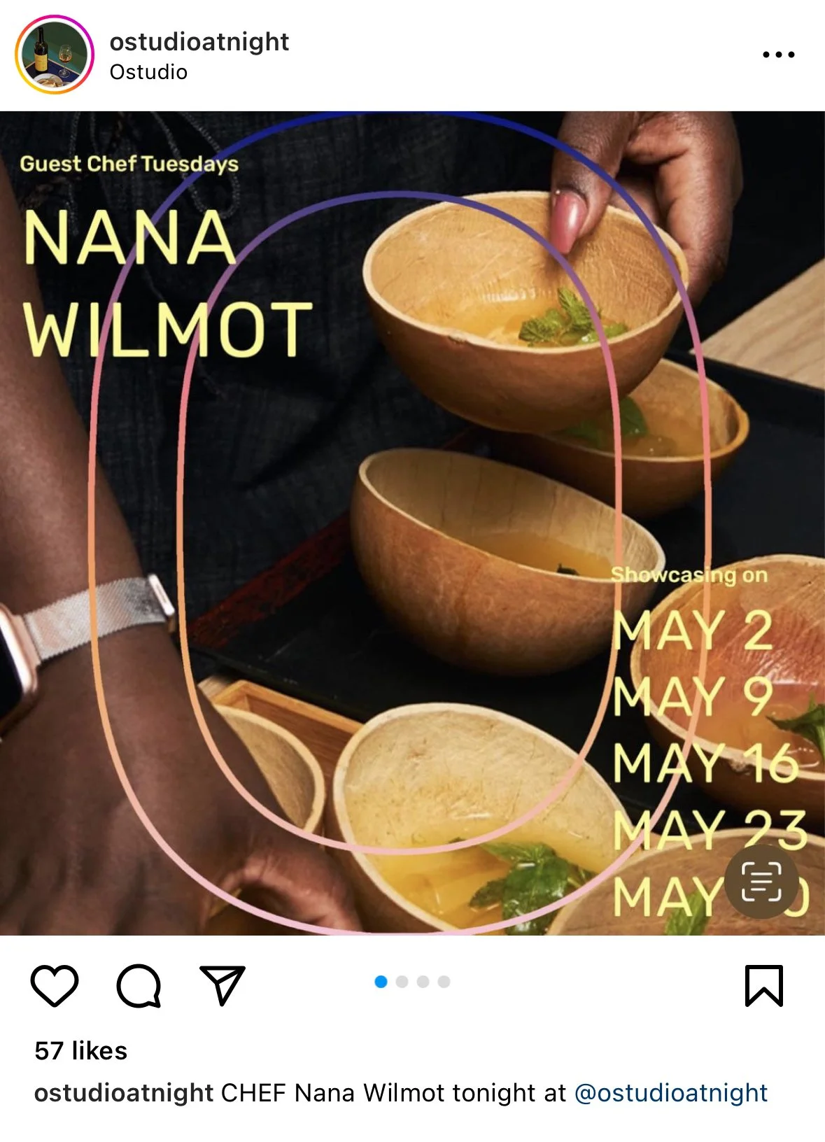 Announcement post from @ostudioatnight about Chef Nana Wilmotâs pop-up residency