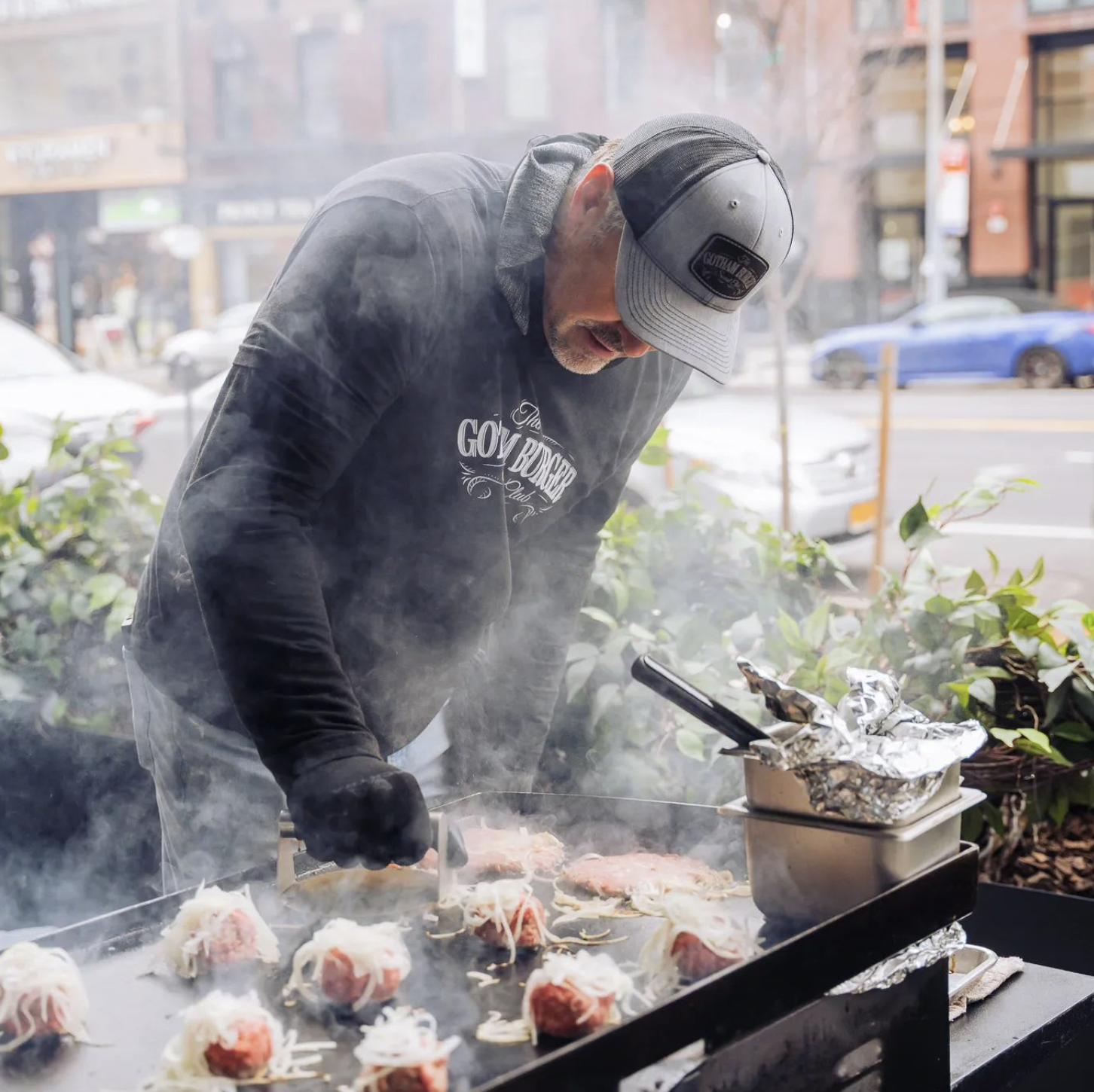 Mike Puma of @gothamburgersocialclub who started his smash burger pop-up during the pandemic which has become one of the best burgers in the city