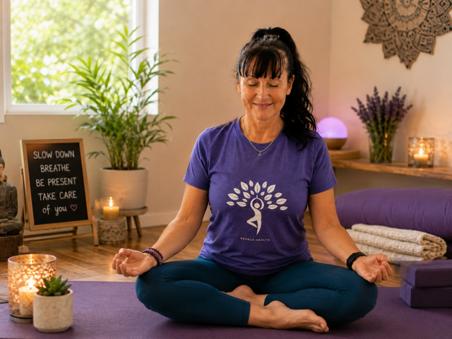 Jodie practicing her breathing meditation to relax