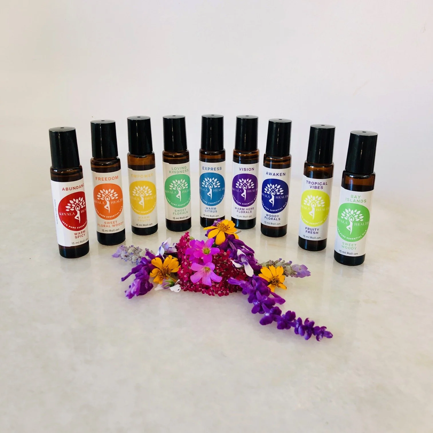 Natural essential oil roller blends from Kevala Health's new collection
