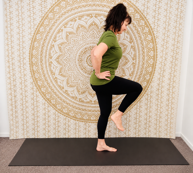 Kevala Health's Jodie demonstrating a balance exercise to get strong and prevent falls