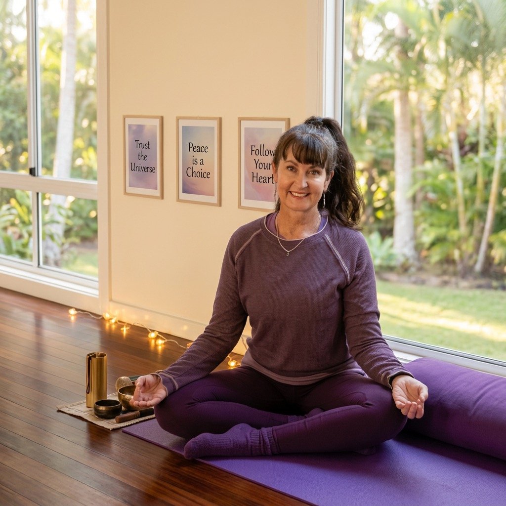 Jodie from Kevala Health leading a relaxing yoga and sound healing session.