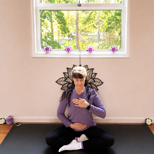 Jodie from Kevala Health practicing her breathing to reduce stress in menopause