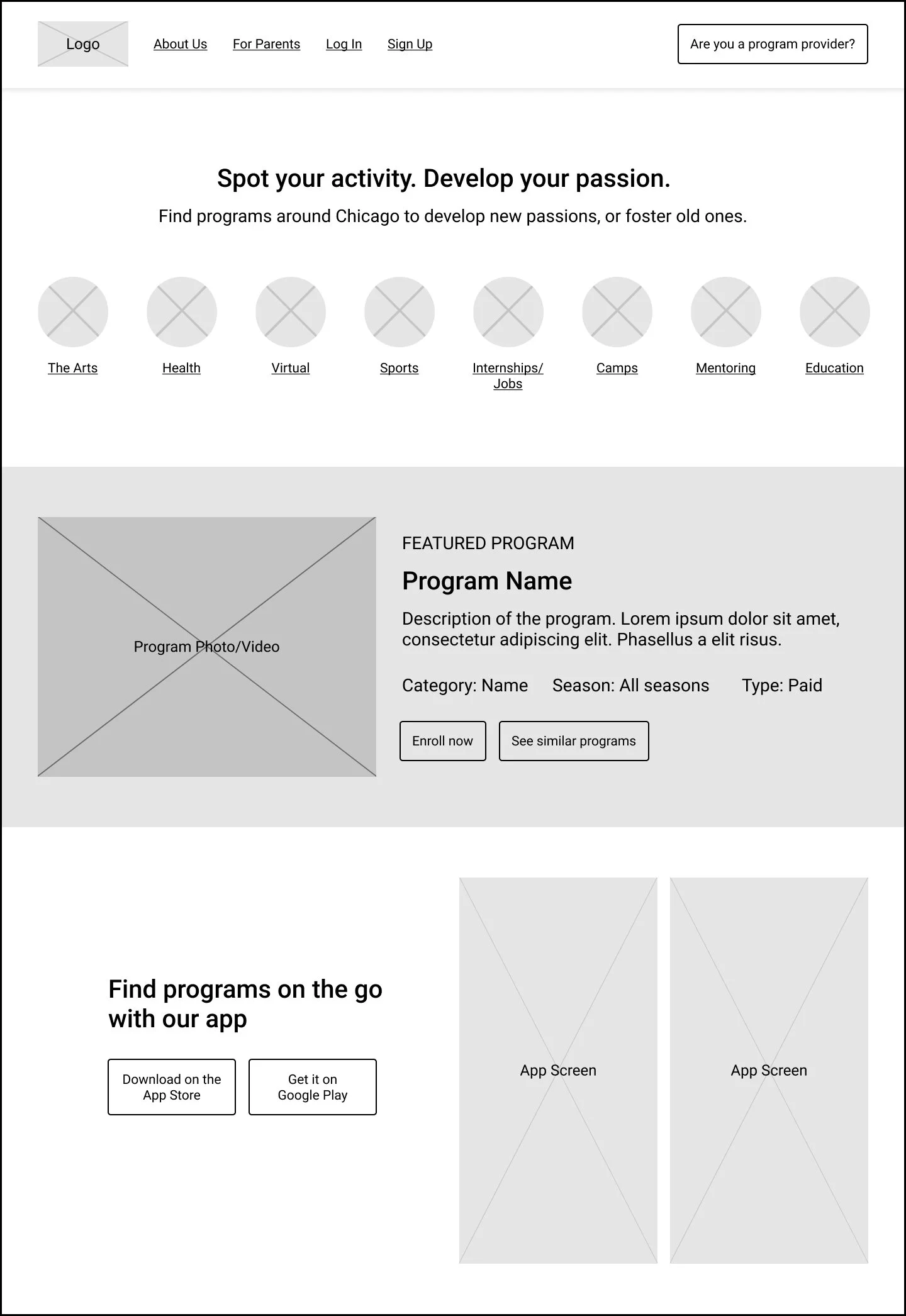 Concept A | Organized Hierarchy: This concept incorporate a distinction of the dual sided by Seamless Guidance. A button at the top right leads users to the Agency side. 
