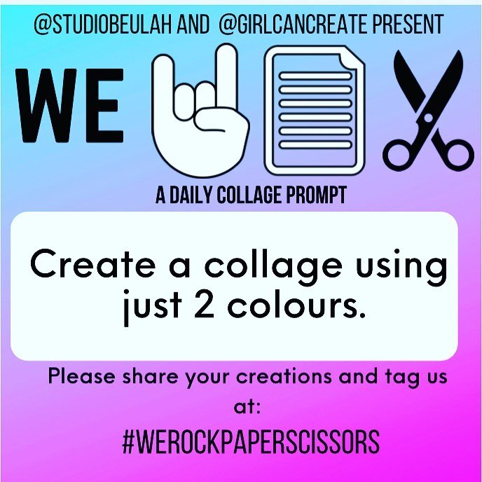 Sorry for the lapse in posting! We ran into a few hard days! Happy to be back at it. Today our prompt is to create a collage in two colours! Have fun!
#werockpaperscissors #collage #collageart #cutandpaste
