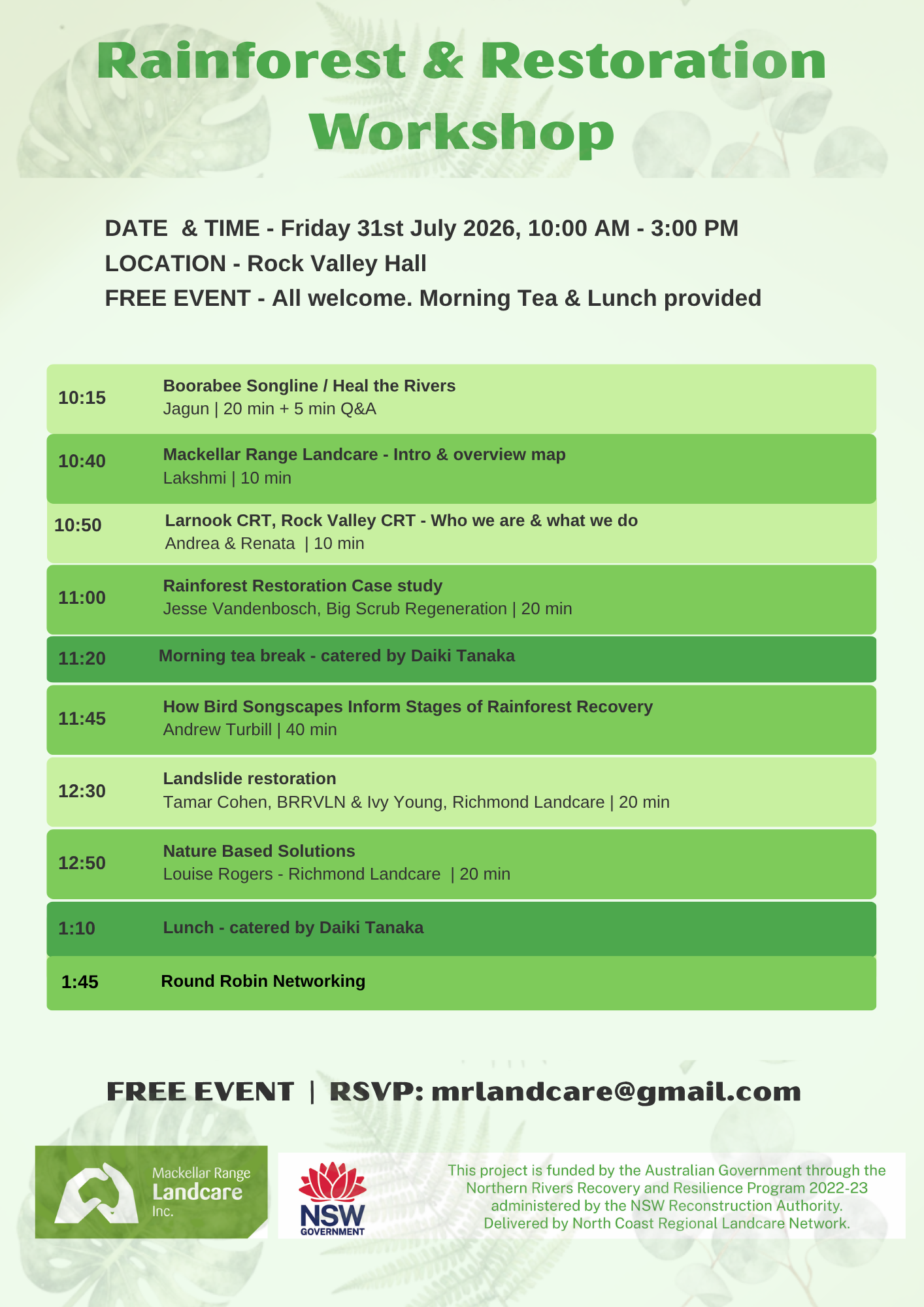 rainforest & restoration workshop